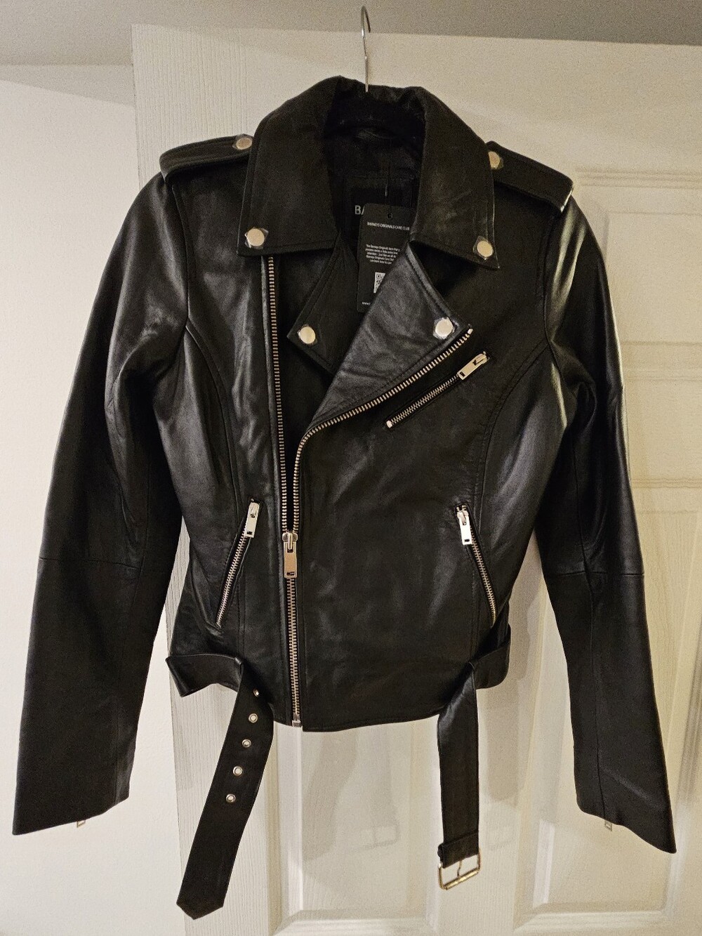 Barney's Originals real leather moto jacket NWT size 6/UK 12